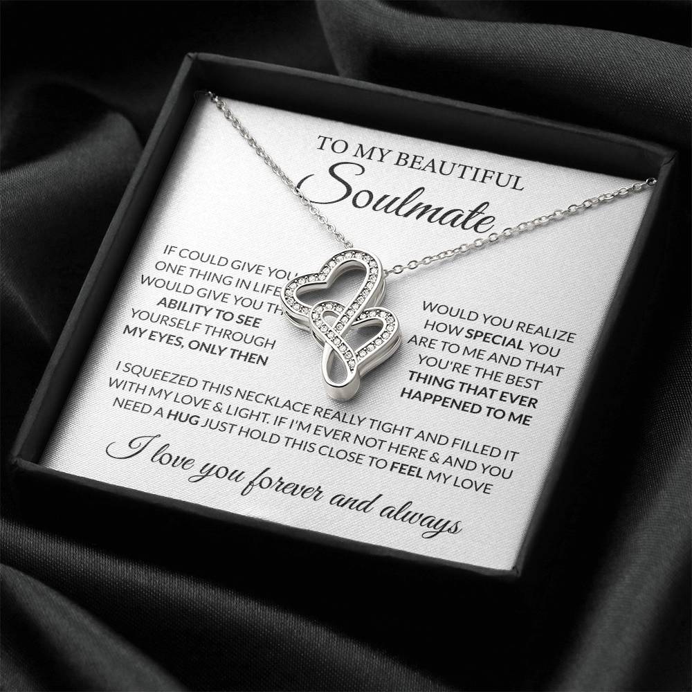 To My Beautiful Soulmate Necklace - Romantic Gift for Her for Christmas & Love Celebrations - Heart-to-heart Pendant Necklace