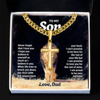 To My Son Necklace - Gift for Son from Dad - Never forget that I love you - Artisan Cross with Cuban Link Chain