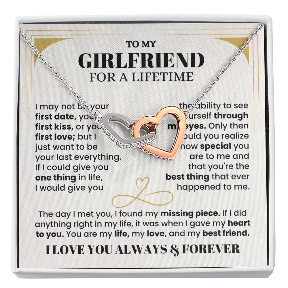 To My Girlfriend Necklace - Soulmate Jewelry Gift for Valentine’s Day, Birthday - Interlocking Hearts Necklace