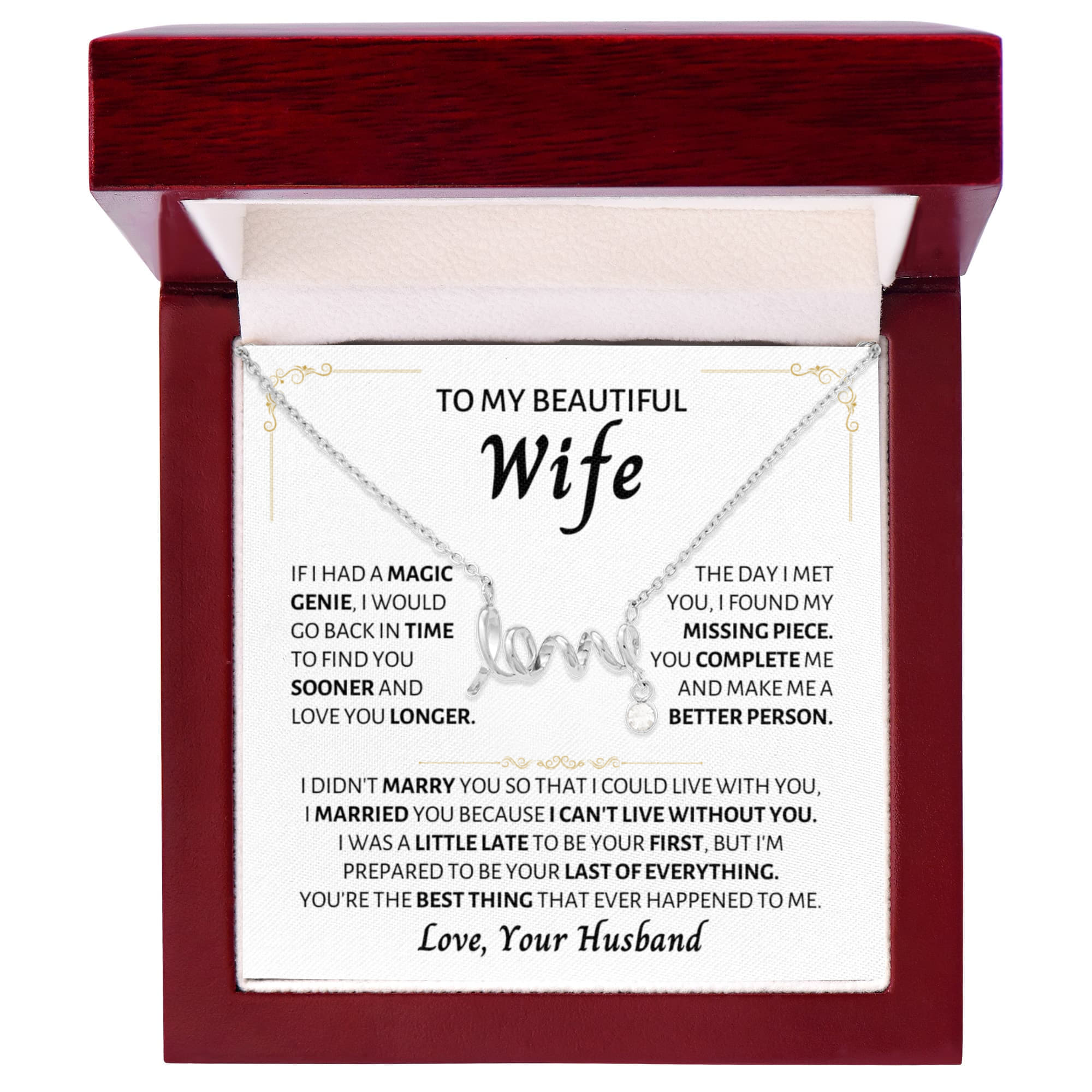 To My Wife Necklace - Thoughtful Gift from Husband to Wife - Scripted Love Necklace