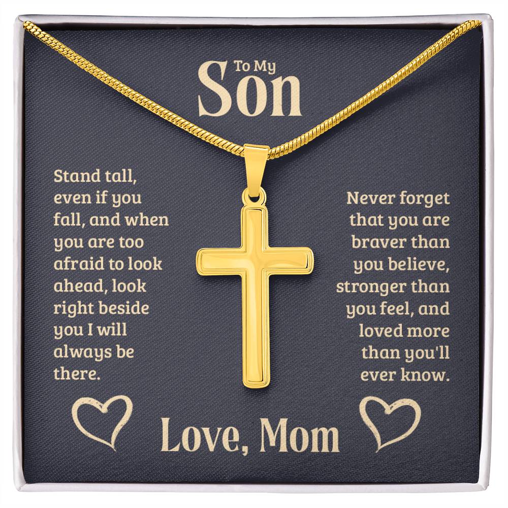 To My Son - Gift for Son from Mom - You are braver than you believe - Artisan Cross Necklace