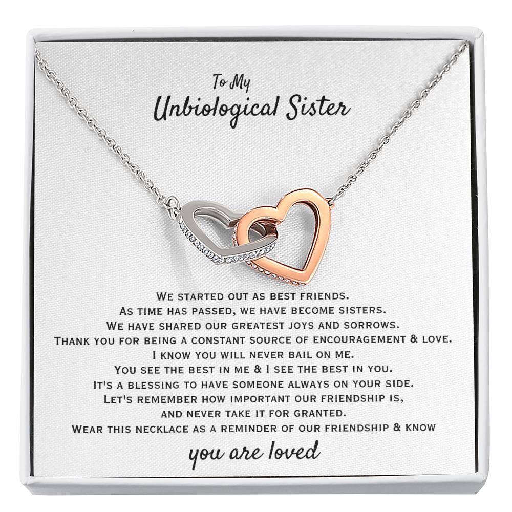 To My Unbiological Sister - You are loved - Gift for Bonus Sister - Interlocking Hearts Necklace