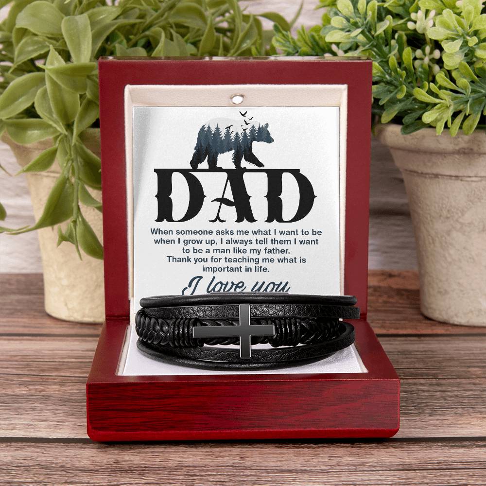Leather Bracelet-Dad-When someone asks me Men's Cross Bracelet