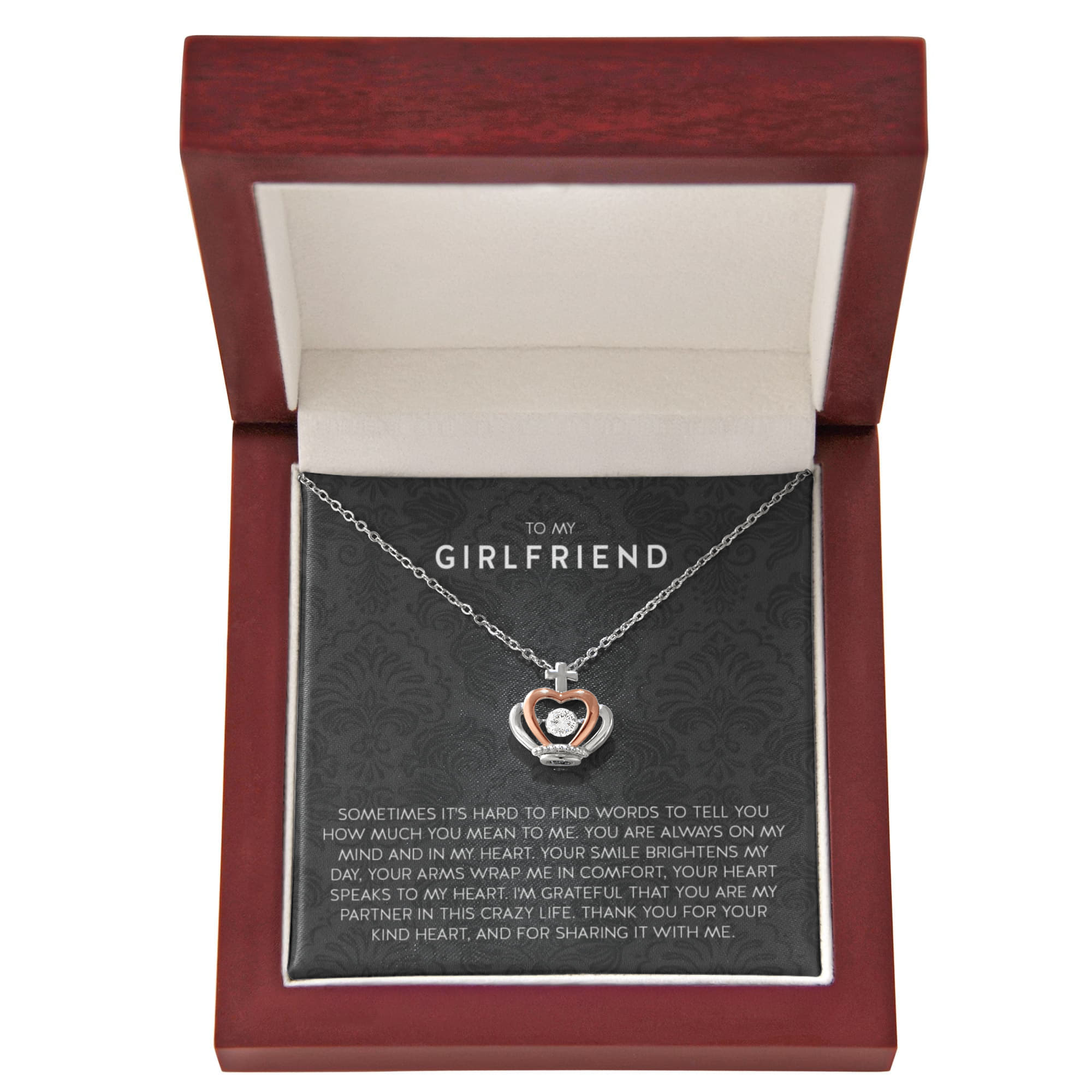 To My Girlfriend Necklace - Long Lasting Romantic Gift for Birthday, Sweet Surprises & Just Because Love - Crown Pendant Necklace