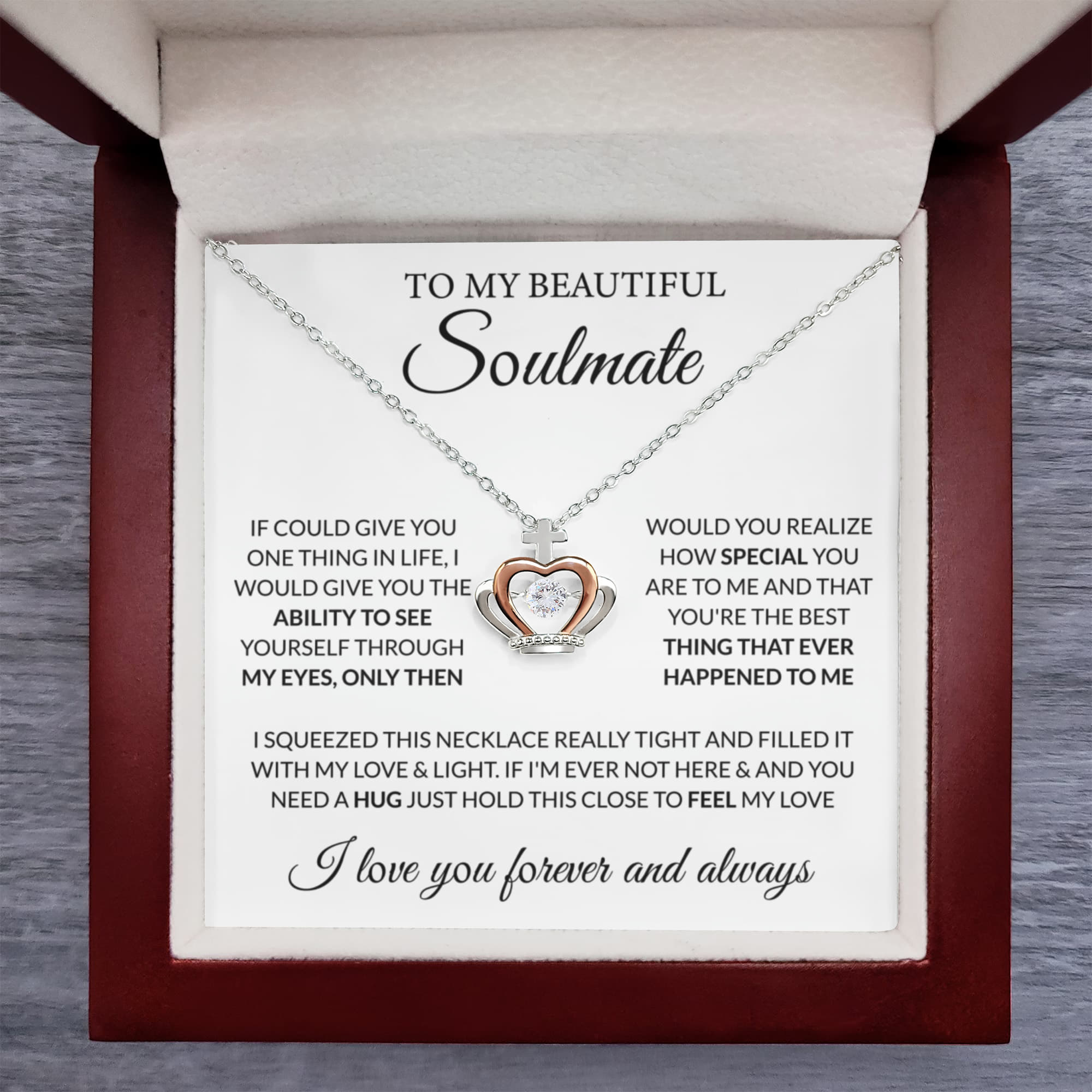 To My Beautiful Soulmate Necklace - Romantic Gift for Her for Christmas & Love Celebrations - Crown Pendant Necklace