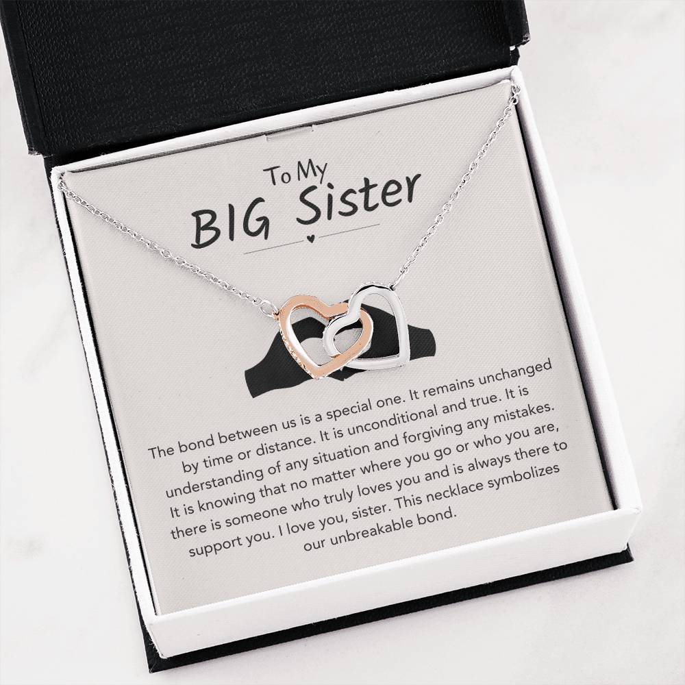 To My Big Sister Necklace - The bond between us is a special one - Gift for Big Sister - Interlocking Hearts Necklace