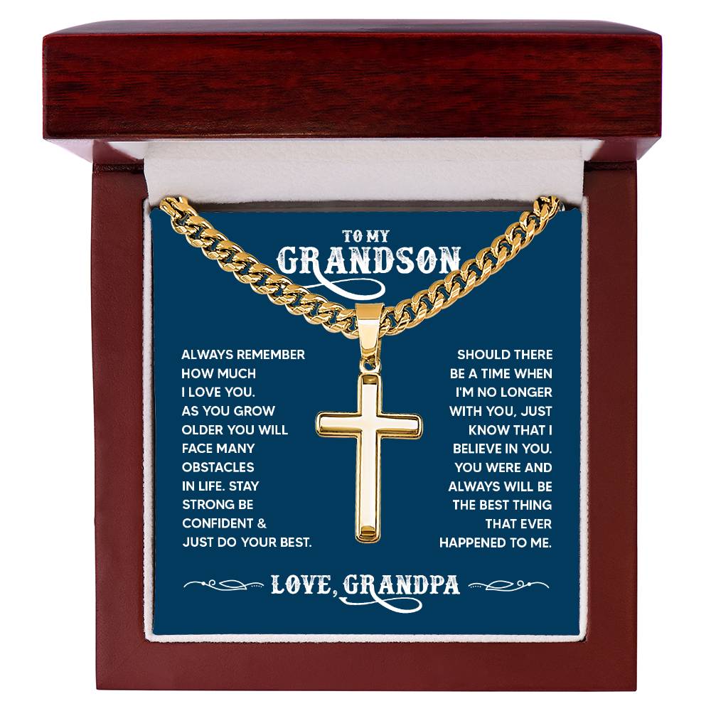 To My Grandson - Always remember how much I love you Artisan Cross with Cuban Link Chain