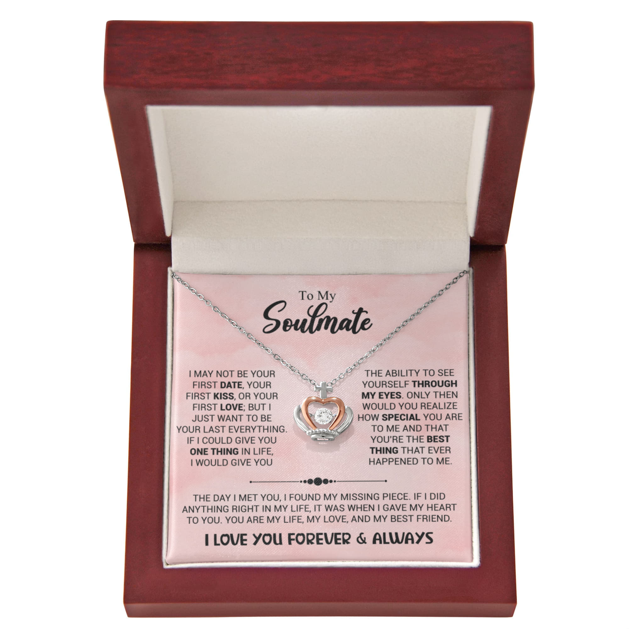 To My Soulmate Necklace - Best Gift for Soulmate for Valentine’s Day & Beyond - Crown Pendant Necklace
