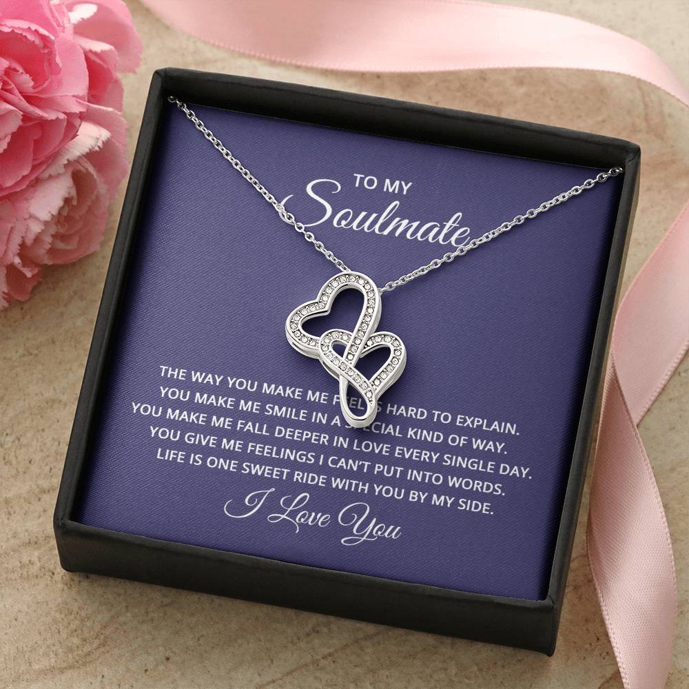 To My Soulmate Necklace - Romantic Necklace Gift for Her for Birthday & More - Heart-to-heart Pendant Necklace