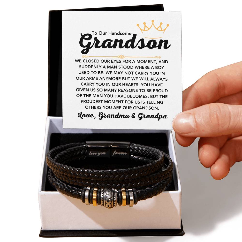 To Our Grandson – Holiday, Birthday, Graduation Gift from Grandma and Grandpa – Love You Forever Bracelet