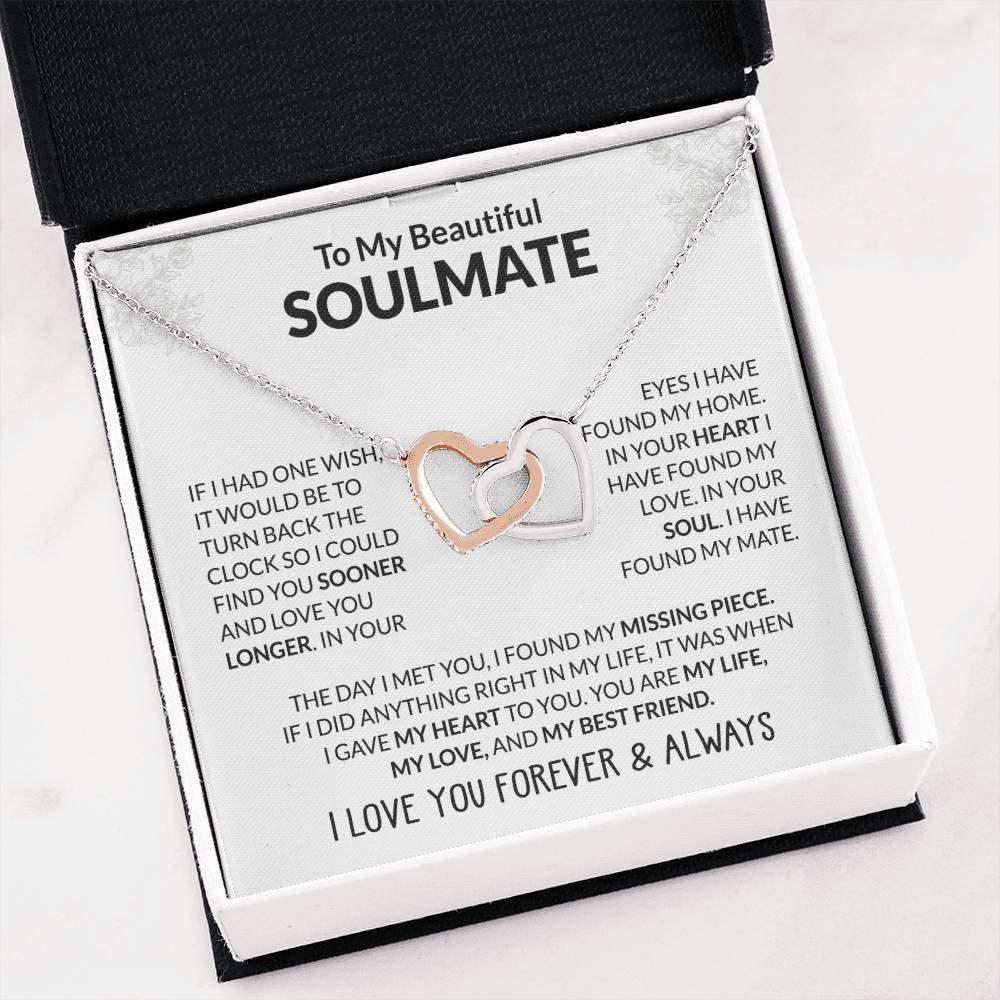 To My Beautiful Soulmate Necklace - Jewelry Gift for Her for Celebrating Romantic Moments - Interlocking Hearts Necklace