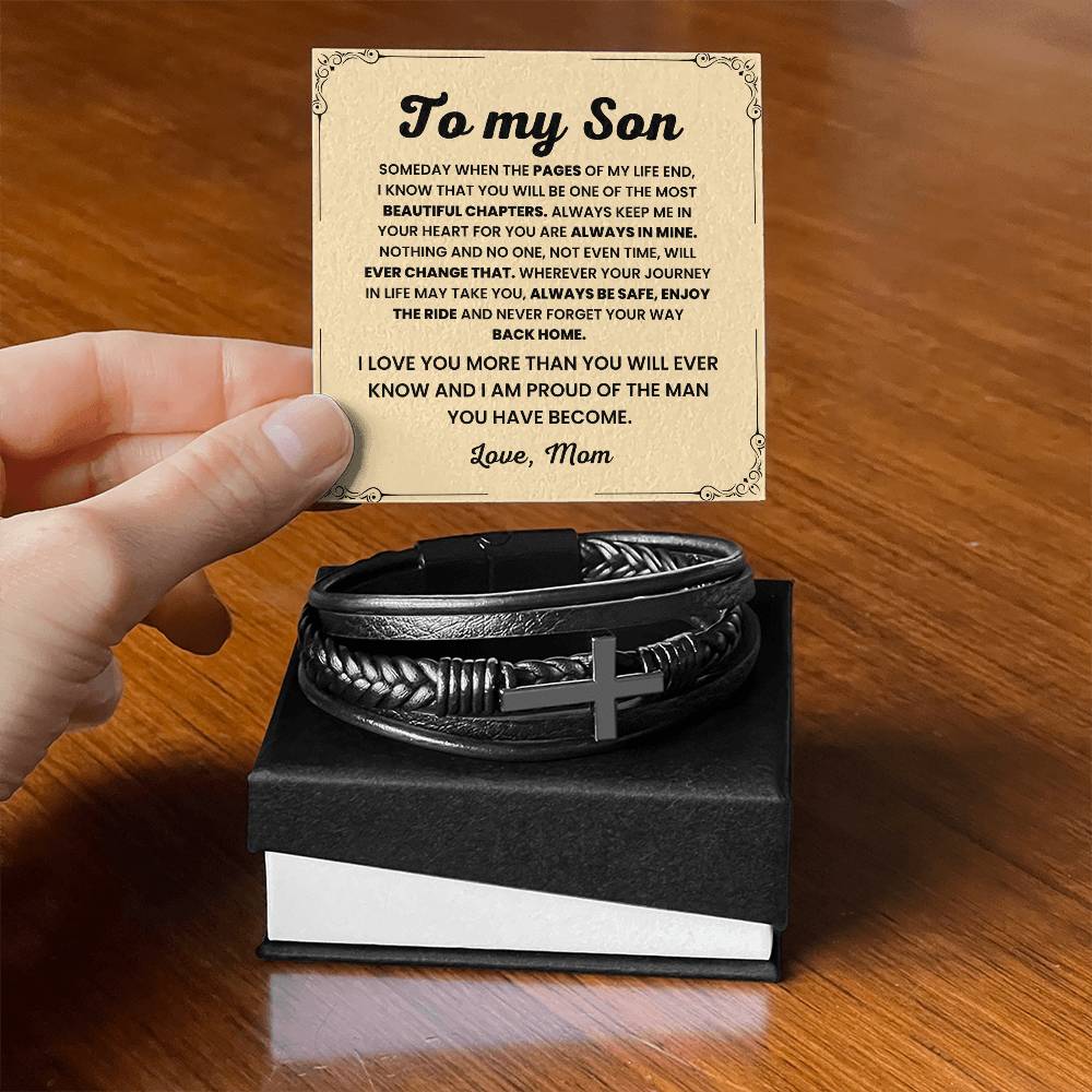 To My Son – Birthday, Christmas Jewelry from Mom – Men’s Cross Bracelet