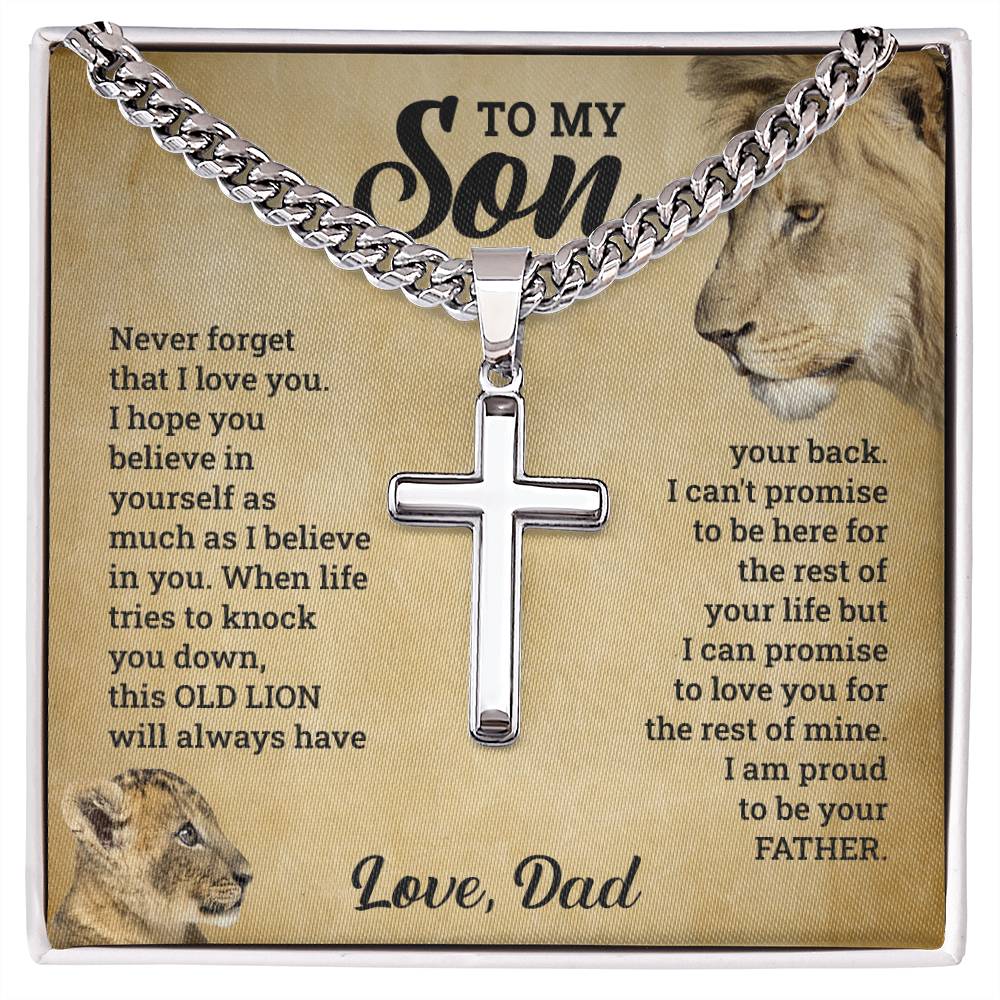 To My Son - Gift for Son from Dad - I can promise to love you for the rest of mine - Artisan Cross with Cuban Link Chain