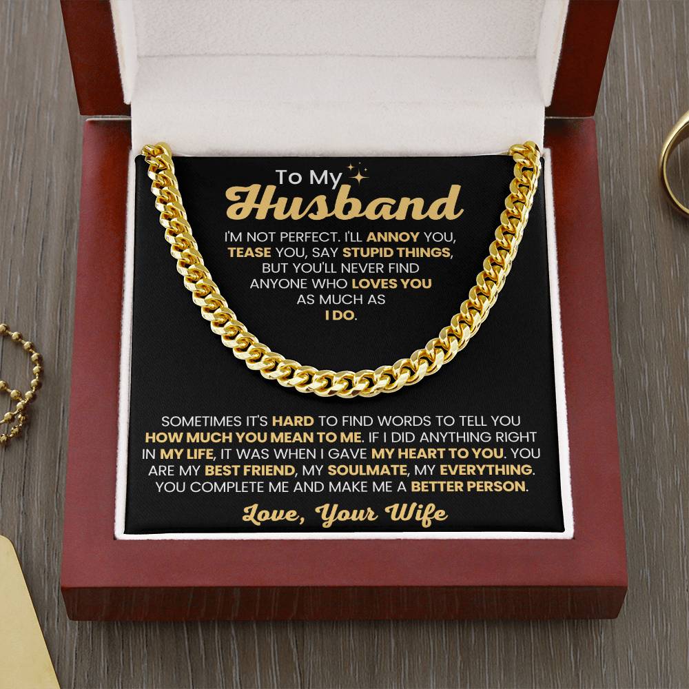 To My Husband Necklace - I am not perfect - Christmas, Birthday & Valentine’s Day Gift from Wife