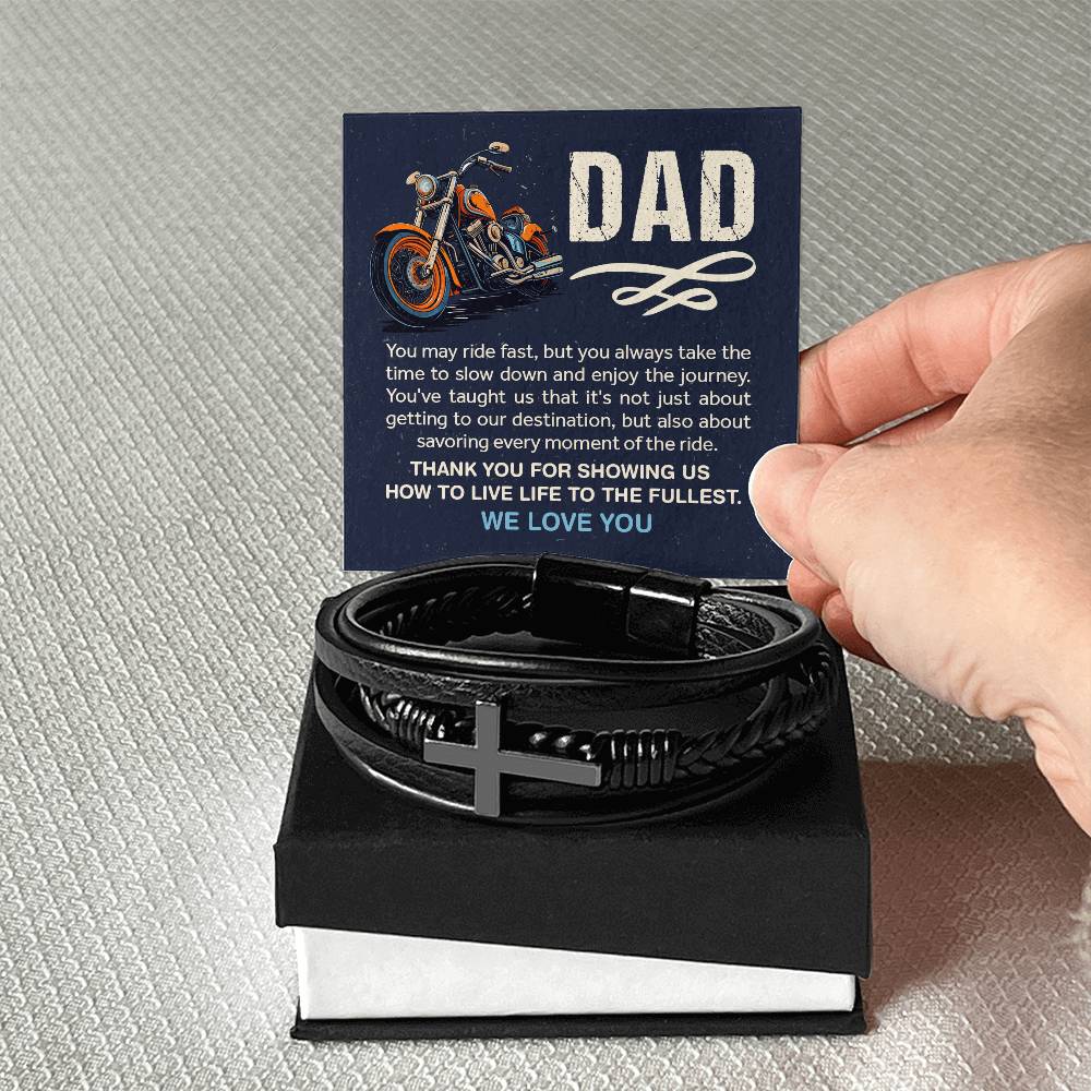 Gift for Dad from Kids - #1 Biker Dad - Men's Cross Bracelet
