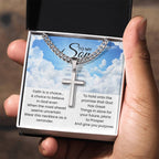 To My Son - Faith is a choice - Religious Gift for Son - Artisan Cross with Cuban Link Chain