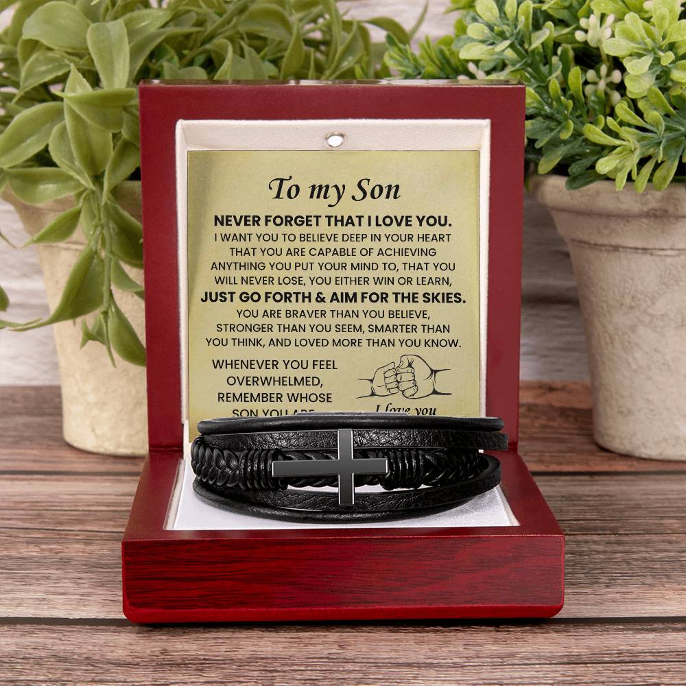To My Son Bracelet – Birthday, Graduation, Christmas Gift – Men’s Cross Bracelet