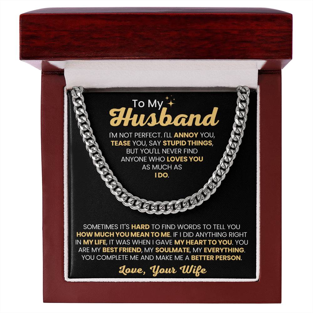 To My Husband Necklace - I am not perfect - Christmas, Birthday & Valentine’s Day Gift from Wife