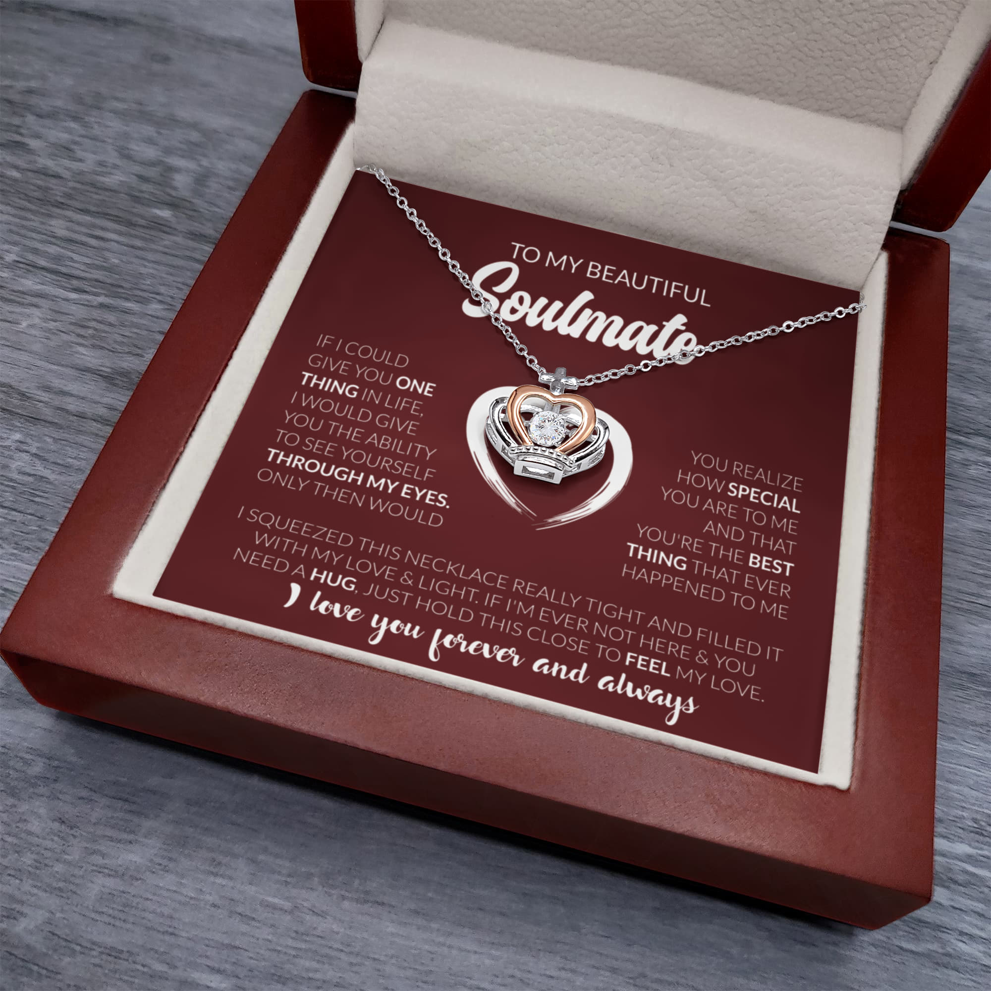 To My Beautiful Soulmate Necklace - Soulmate Jewelry Gift for Her for Birthday & Valentine’s Day - Crown Pendant Necklace