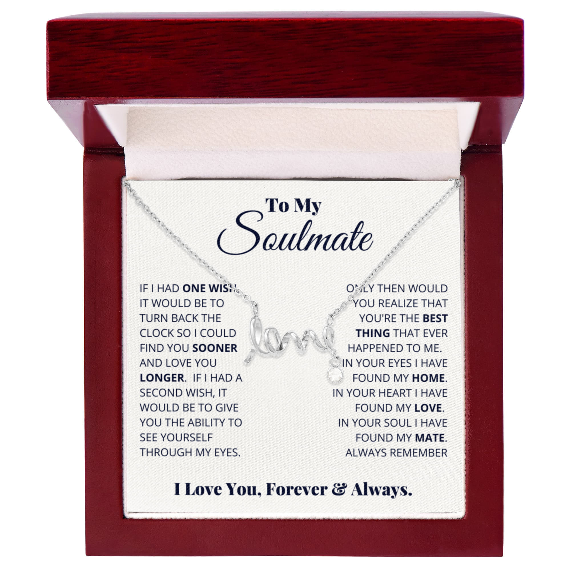 To My Soulmate Necklace - Gift for Her for Special Romantic Occasions & Surprises - Scripted Love Necklace