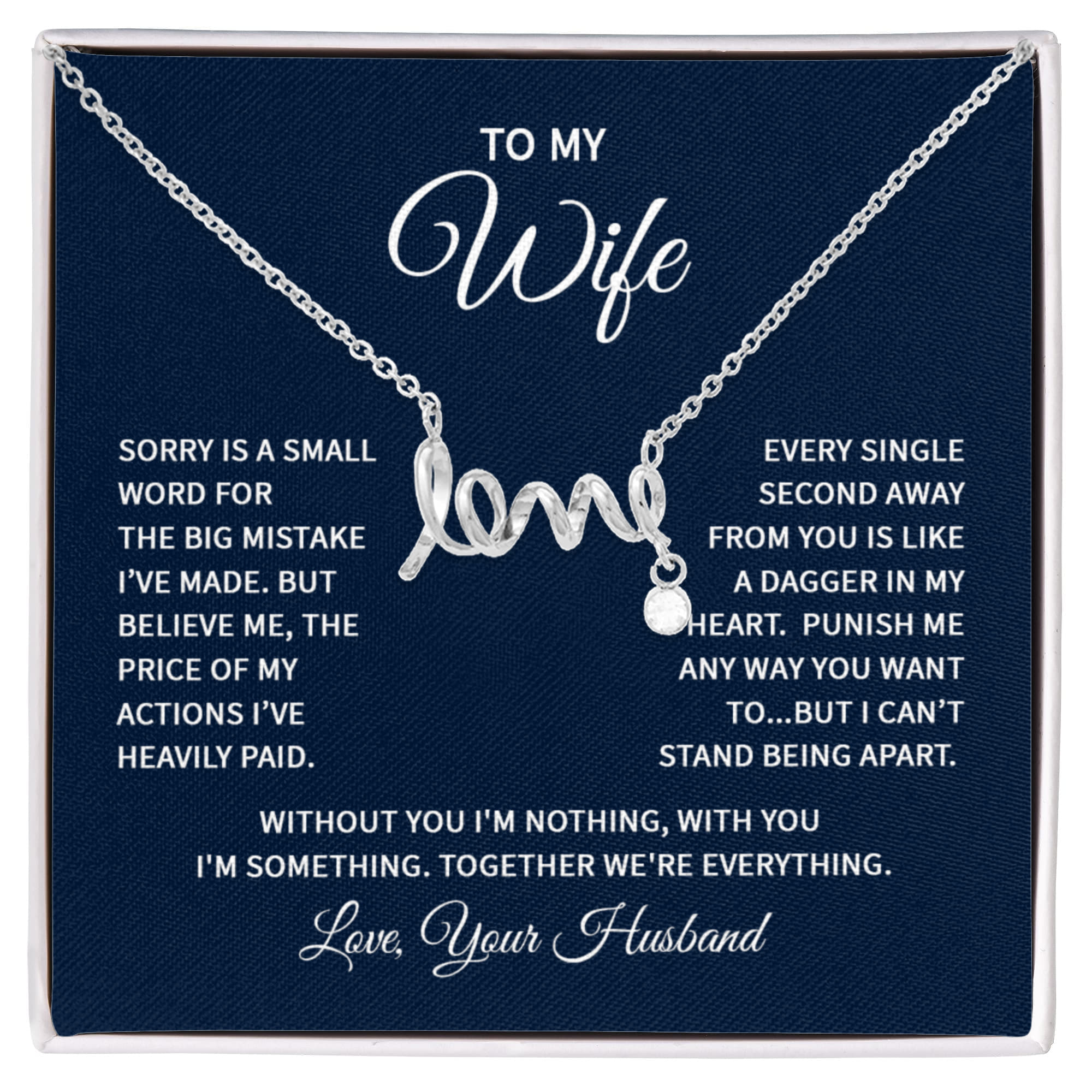 To My Wife Necklace - Best Romantic Gift for Wife - Scripted Love Necklace