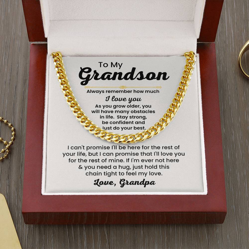 To My Grandson Necklace - Always remember how much I love you - Cuban Link Chain Gift for Grandson from Grandpa