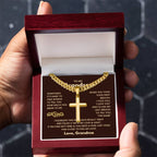 To My Grandson - Just hold this close to feel my love - Grandson Gift from Grandma - Artisan Cross with Cuban Link Chain