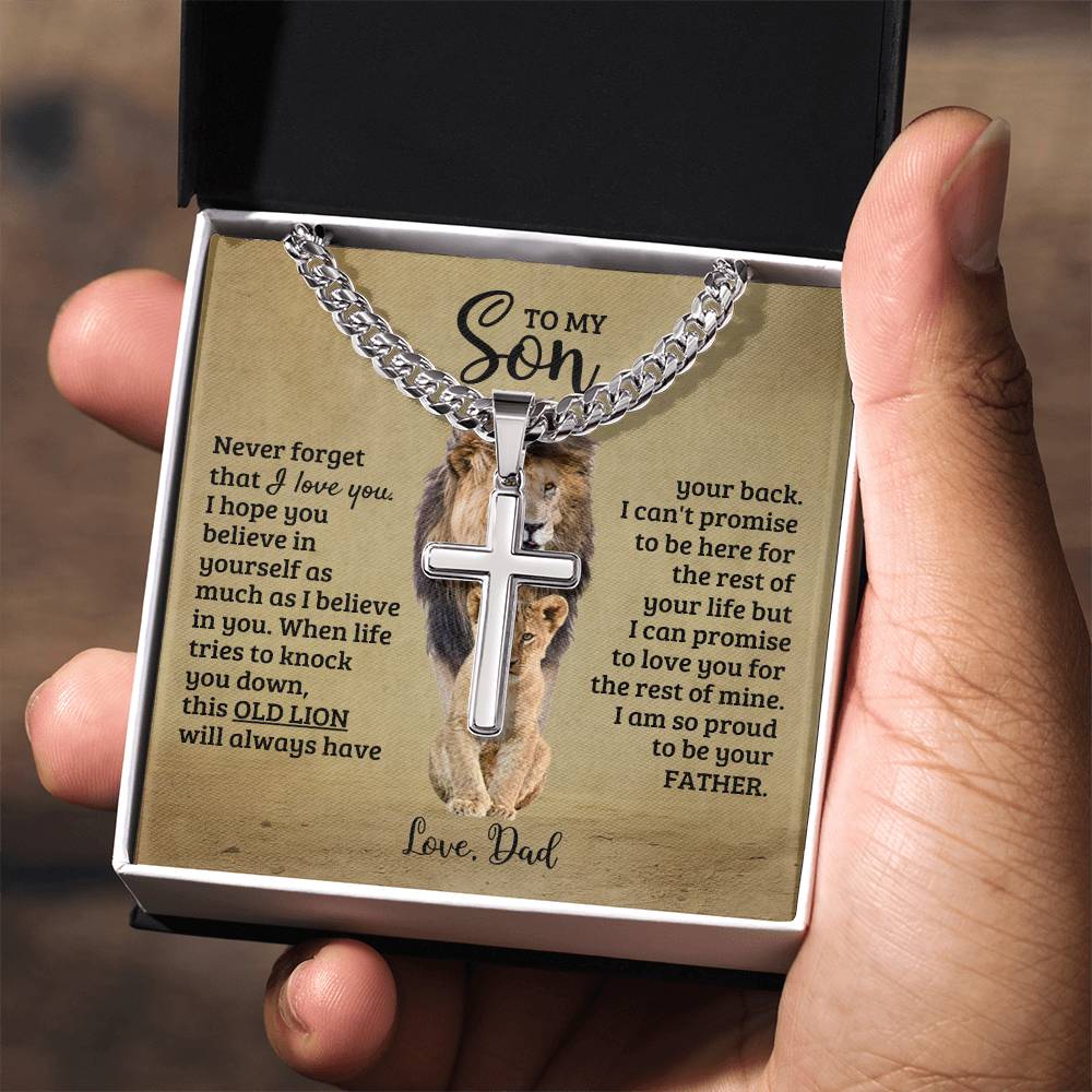 To My Son - Son Present from Dad - I am so proud to be your father - Artisan Cross with Cuban Link Chain