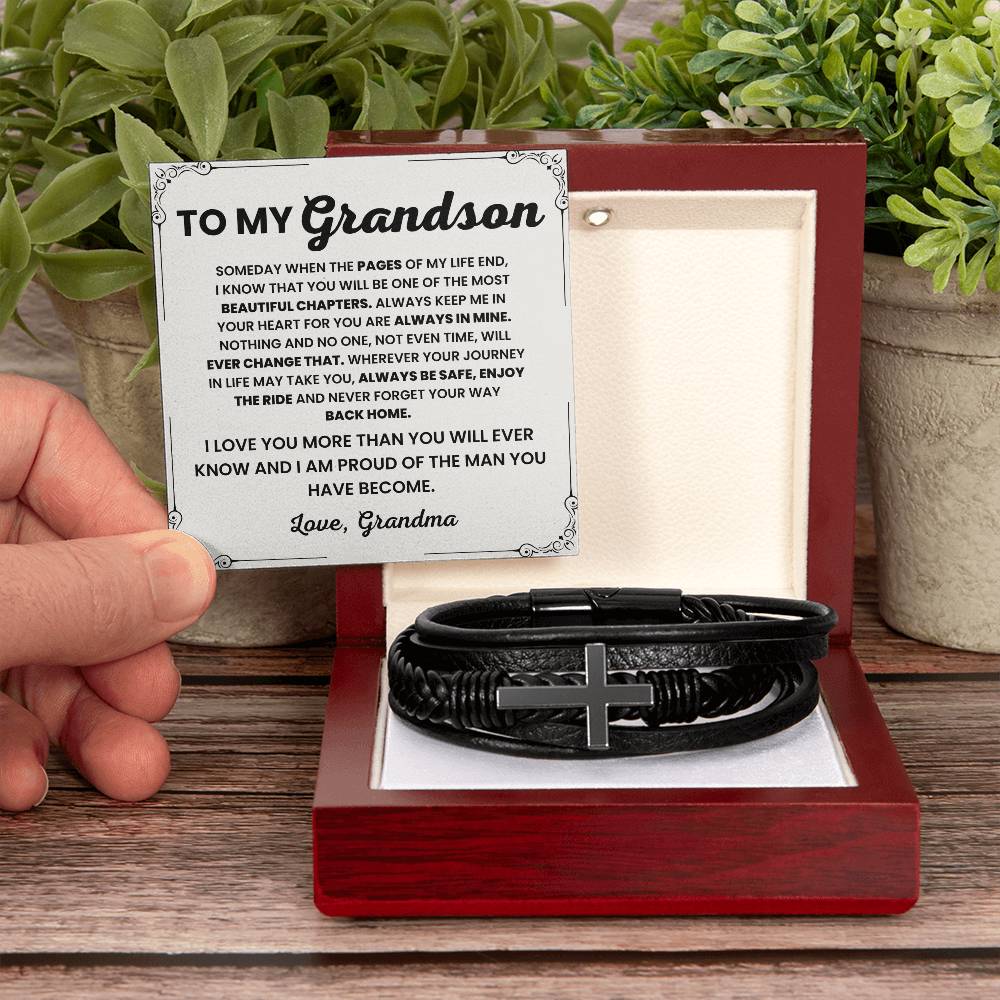 Gift for Grandson from Grandma – Christmas, Graduation – Men's Cross Bracelet