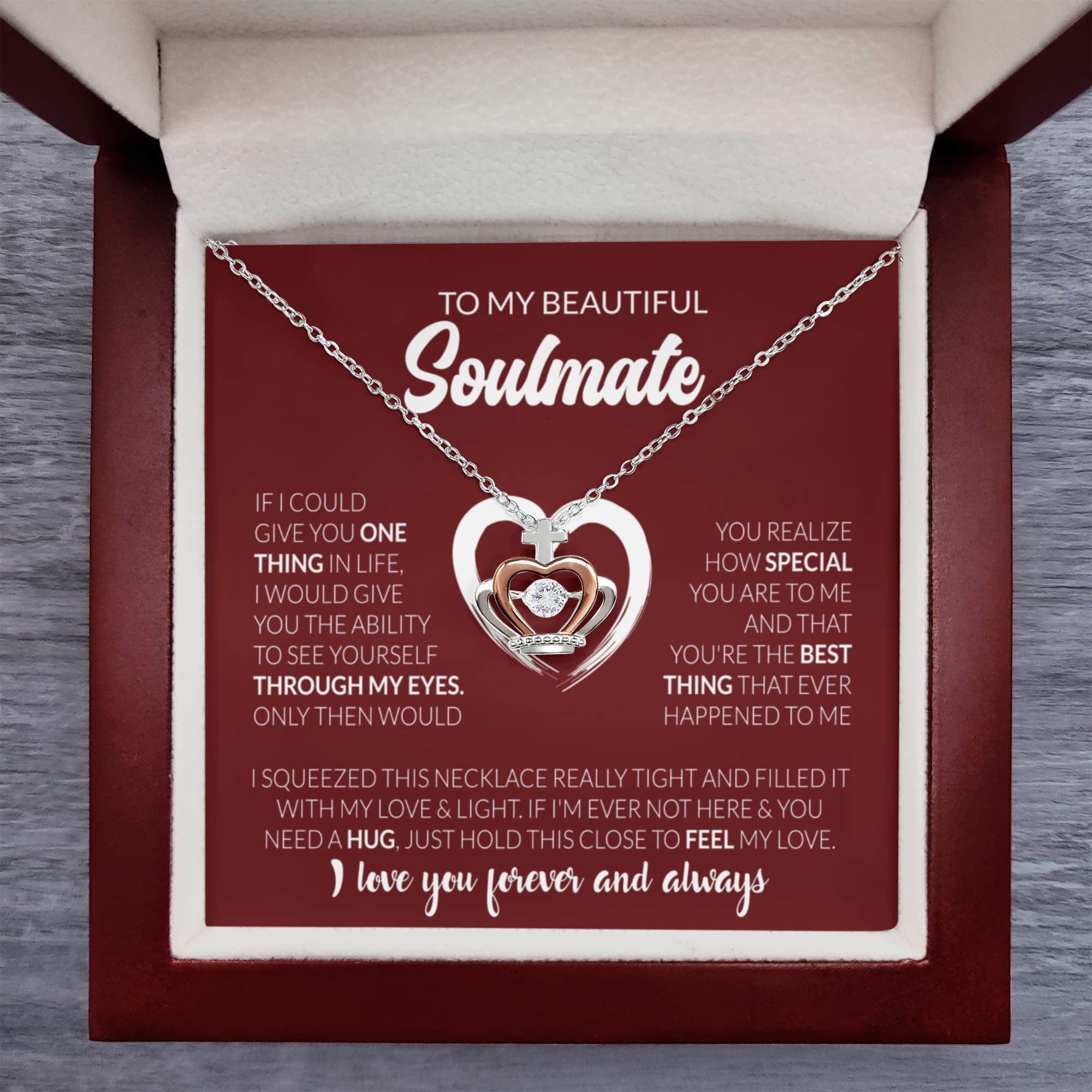 To My Beautiful Soulmate Necklace - Soulmate Jewelry Gift for Her for Birthday & Valentine’s Day - Crown Pendant Necklace