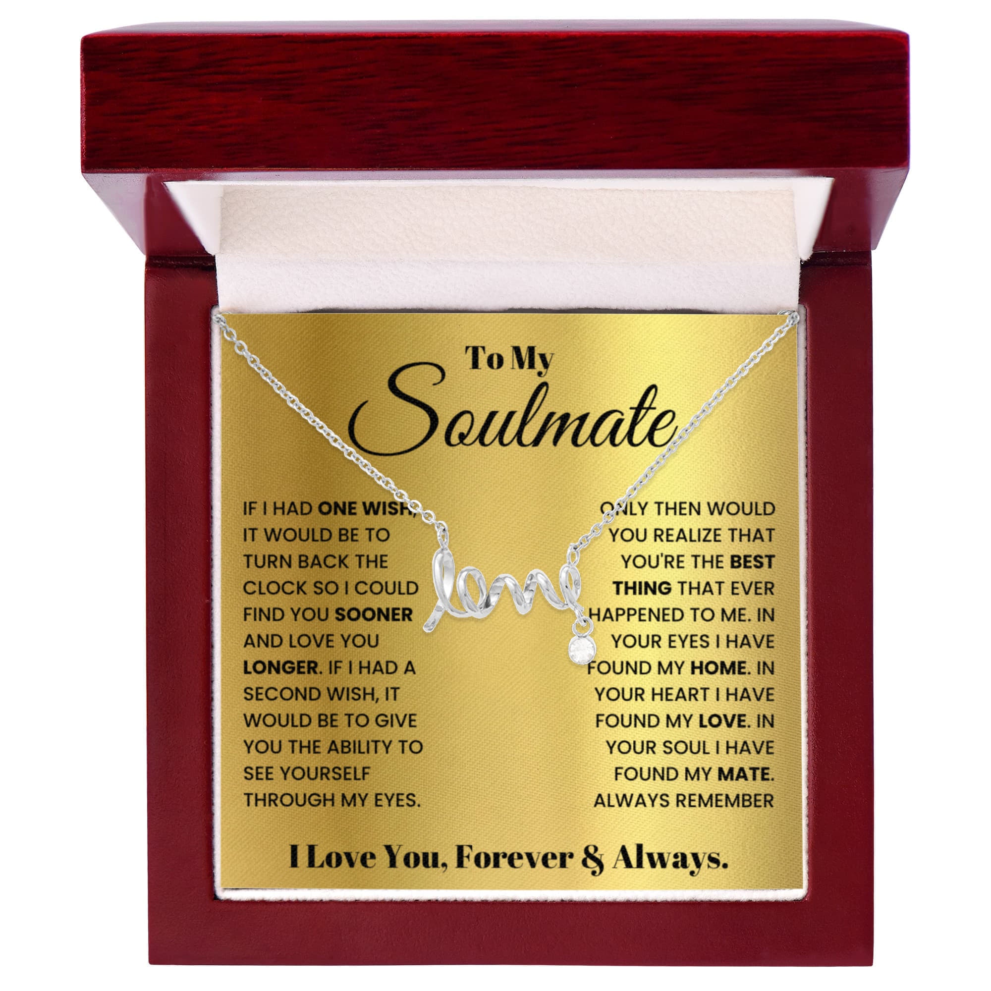 To My Soulmate Necklace - Soulmate Jewelry Gift for Valentine’s Day, Birthday & Romantic Celebrations - Scripted Love Necklace