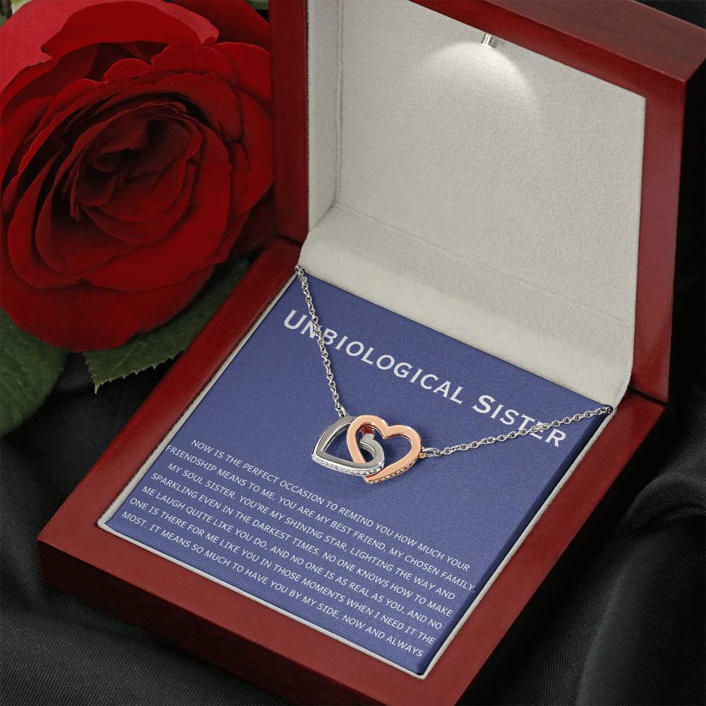 Unbiological Sister Necklace - Gift for Bonus Sister - Interlocking Hearts Necklace