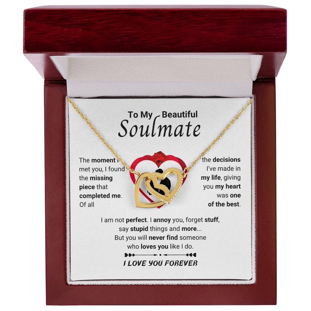 To My Beautiful Soulmate Necklace - Soulmate Gift for Her for Christmas & Everyday Love - Interlocking Hearts Necklace