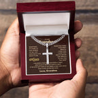 To My Grandson - Just hold this close to feel my love - Grandson Gift from Grandma - Artisan Cross with Cuban Link Chain