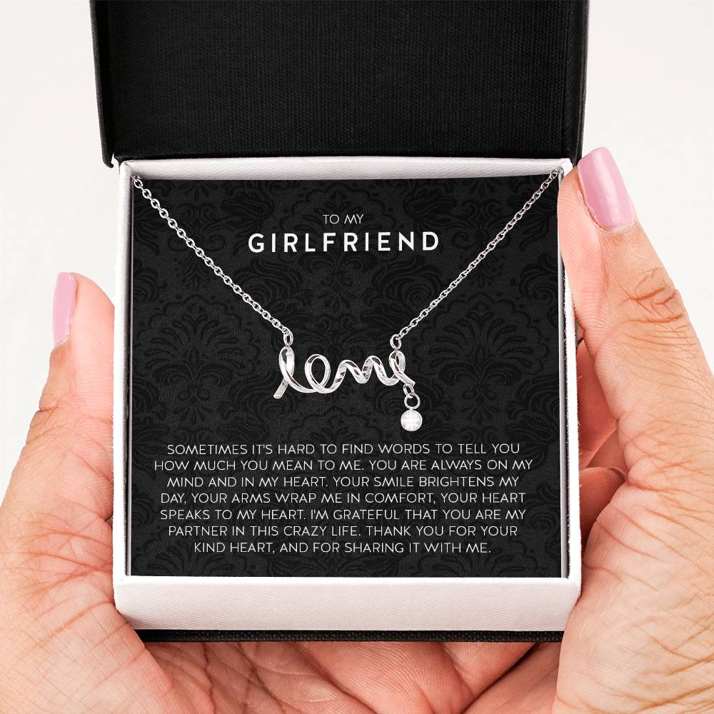 To My Girlfriend Necklace - Romantic Jewelry Gift for Christmas, Valentine’s Day & Surprises - Scripted Love Necklace