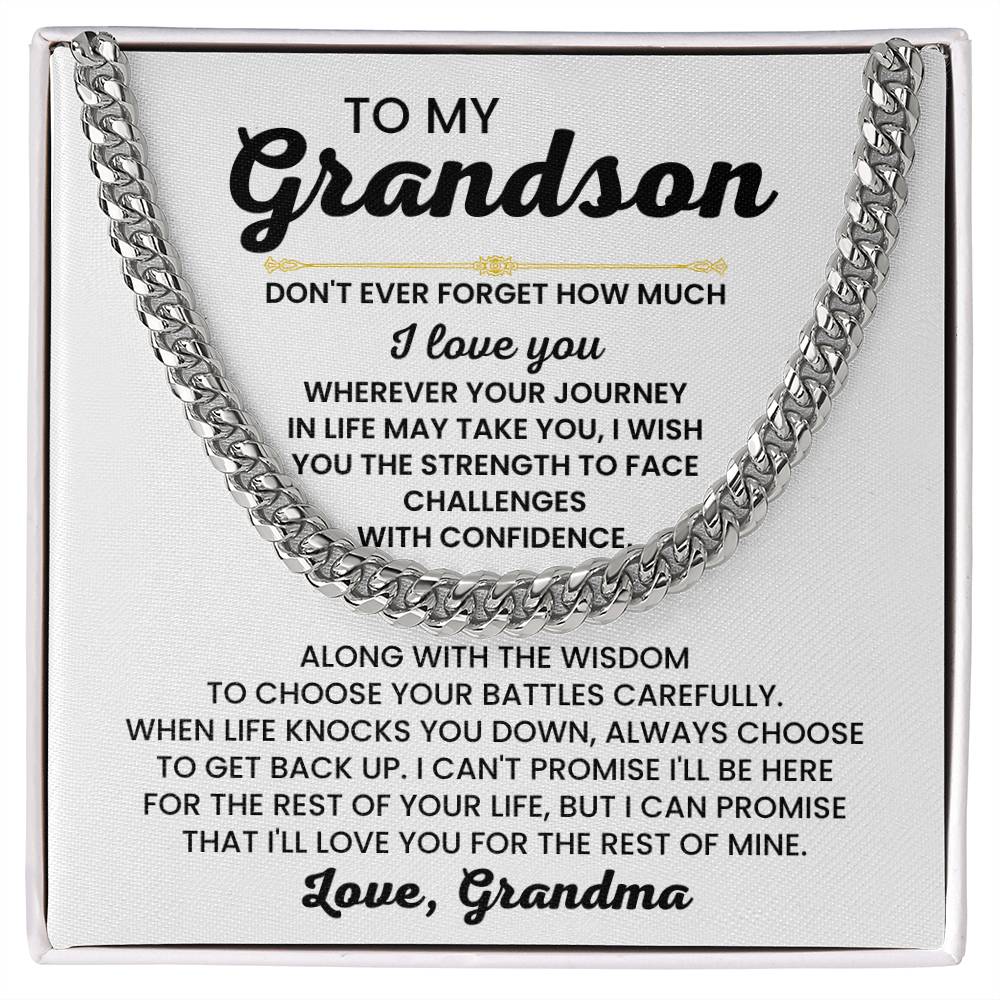 To My Grandson Necklace – Grandson Gift from Grandma – Cuban Link Chain