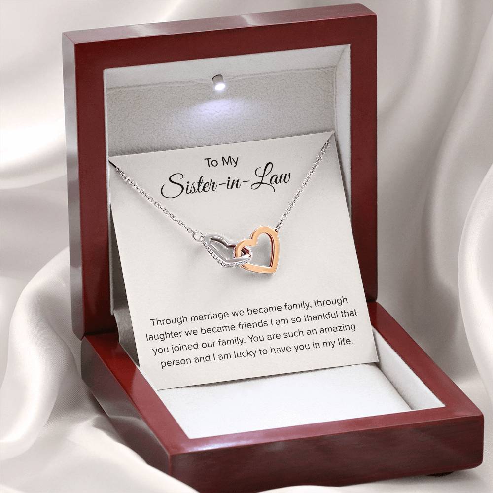 To My Sister In Law - Through Marriage We Become Family - Sister In Law Gift - Interlocking Hearts Necklace