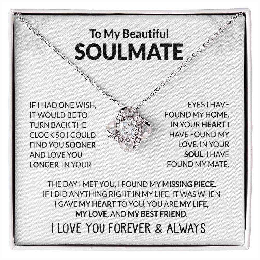 To My Beautiful Soulmate Necklace - Romantic Necklace Gift for Her for Valentine’s Day & Special Occasions - Love Knot Necklace