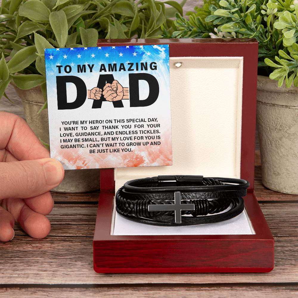 To My Amazing Dad - You're my hero - Gift for Dad - Men's Cross Bracelet