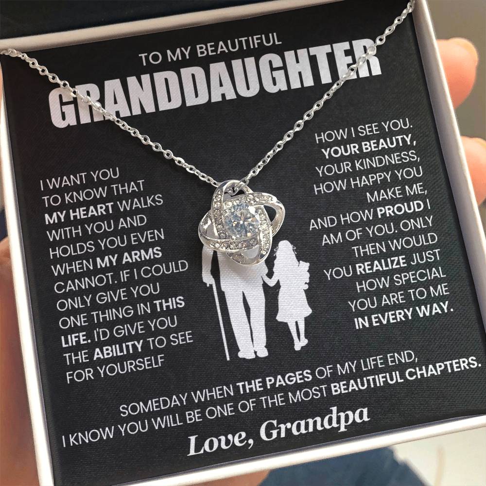 To My Granddaughter Necklace – Present for Granddaughter Birthday, Christmas from Grandpa – Love Knot Necklace