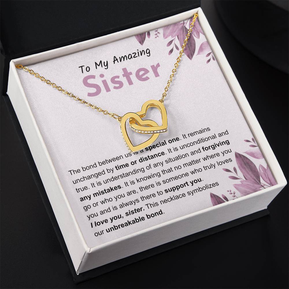 Sentimental Gift for Sister - The bond between us is a special one - Interlocking Hearts Necklace