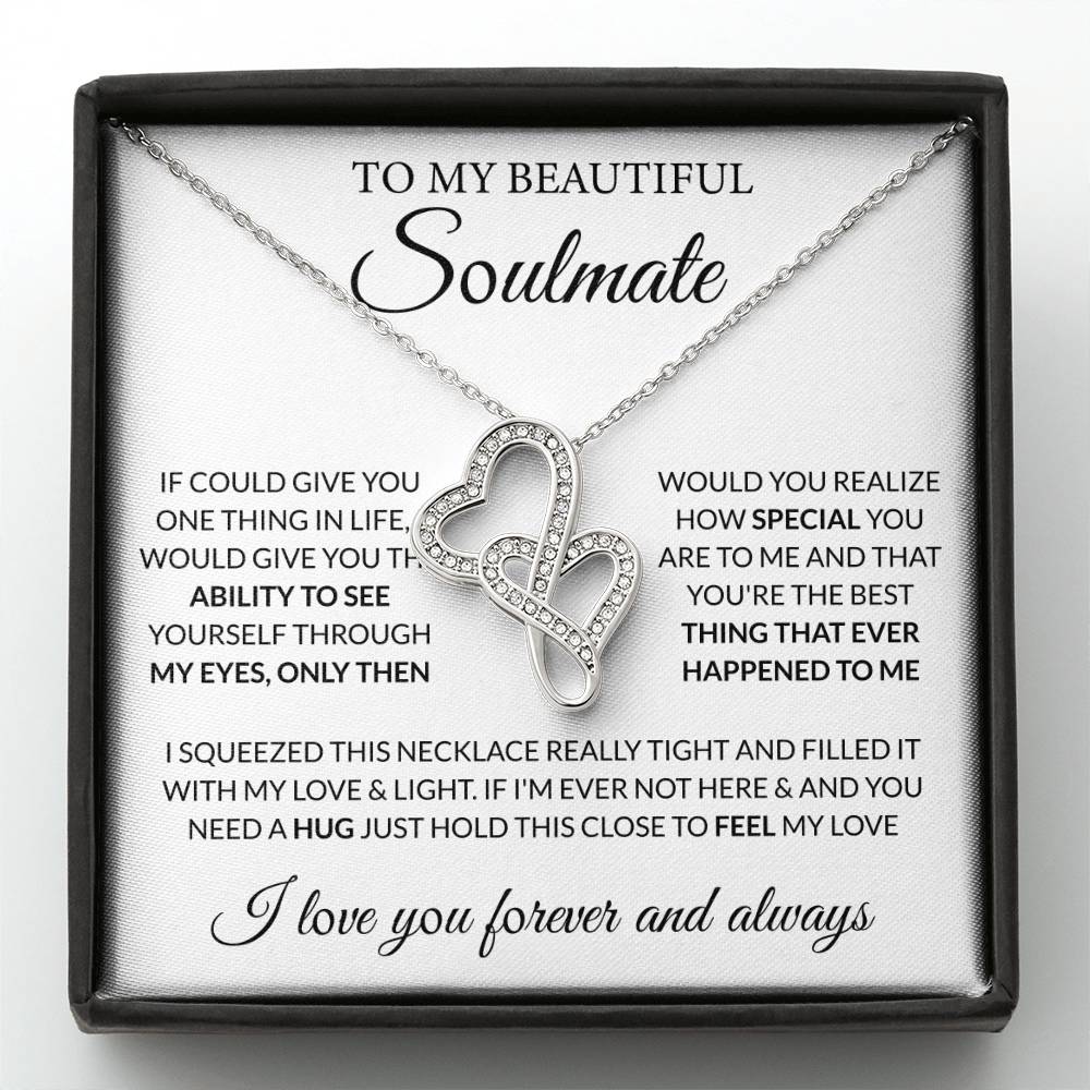 To My Beautiful Soulmate Necklace - Romantic Gift for Her for Christmas & Love Celebrations - Heart-to-heart Pendant Necklace