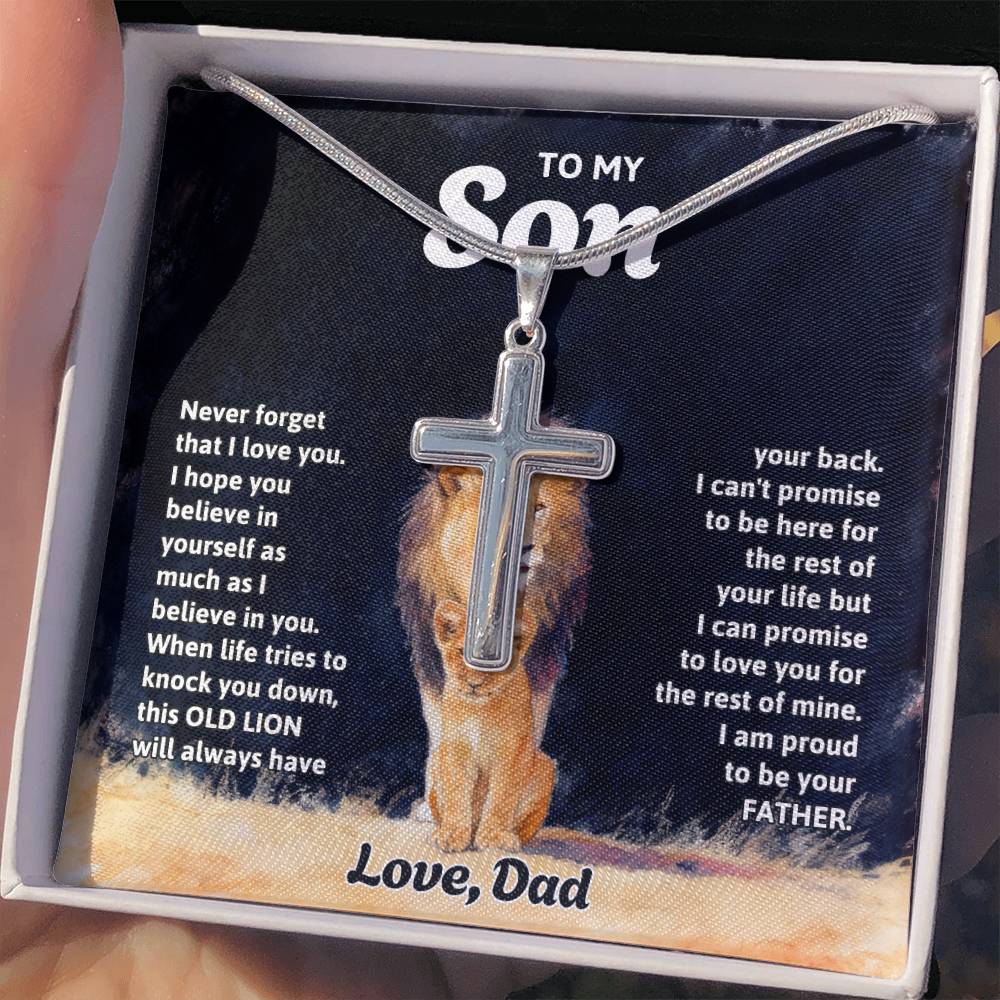 To My Son Necklace - Gift for Son from Dad - Never forget that I love you - Artisan Cross Necklace