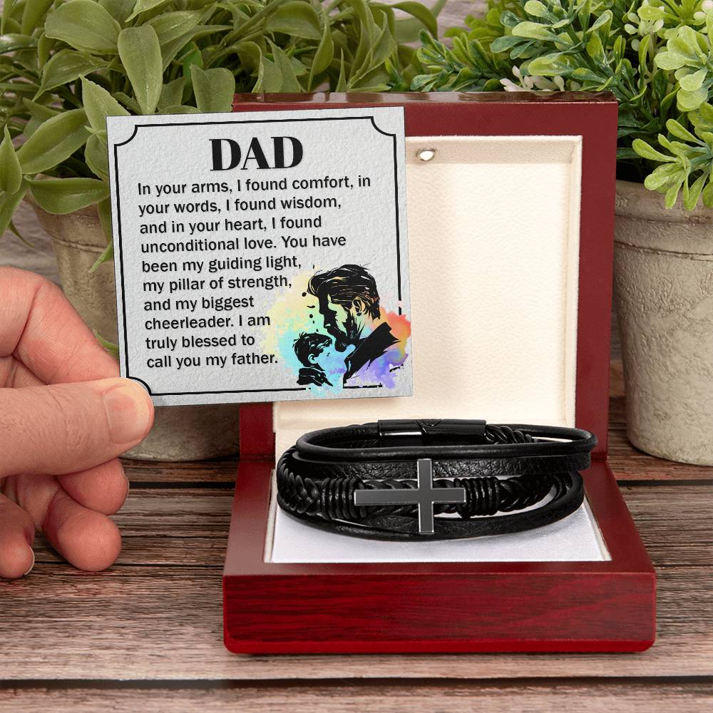 Dad - In your arms, I found comfort - Men's Cross Bracelet for Father
