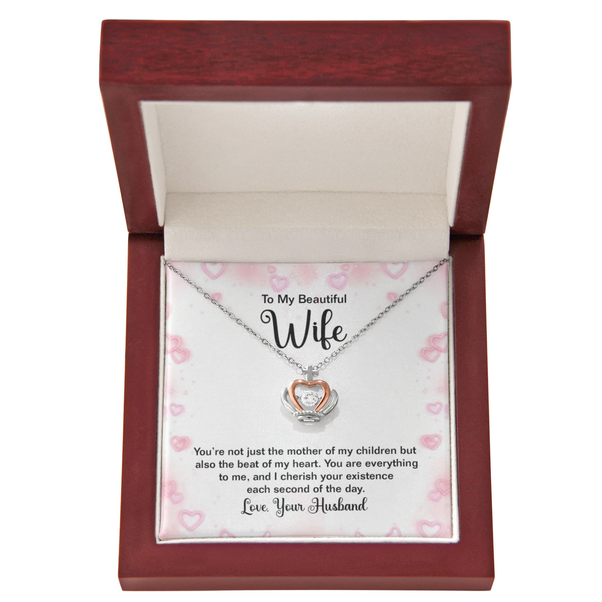 To My Wife Necklace - Romantic Gift from Husband for Valentine’s Day, Birthdays & Holiday Surprises - Crown Pendant Necklace