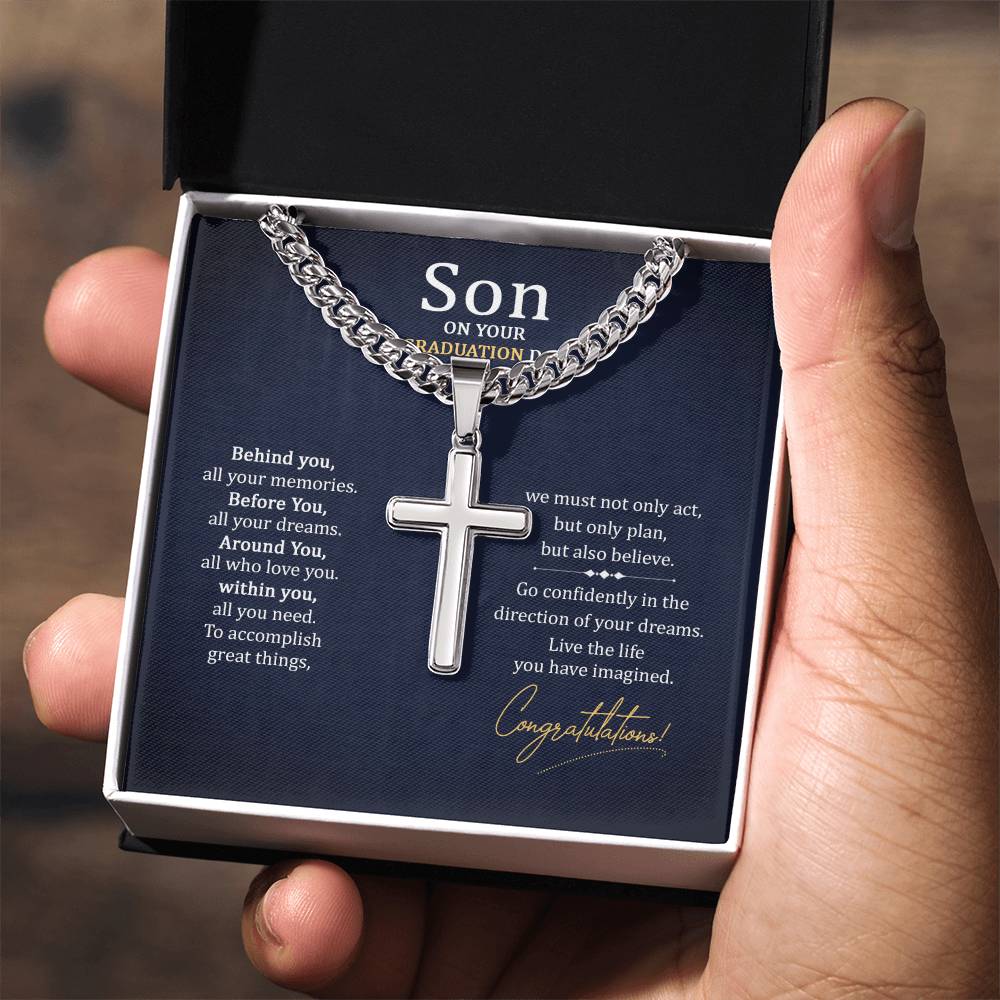 Graduation Gift for Son - Congratulations - Artisan Cross with Cuban Link Chain