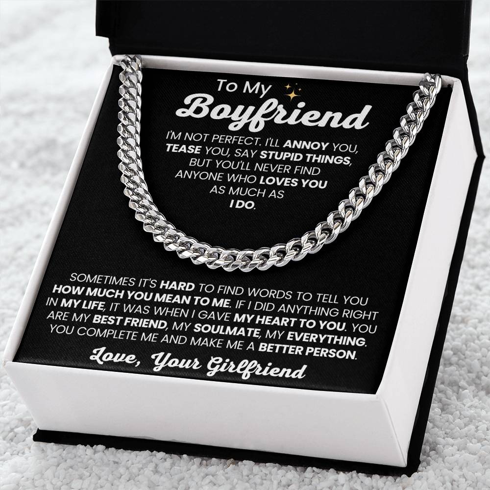 To My Boyfriend - Cuban Link Chain - Girlfriend to Boyfriend Anniversary, Christmas & Birthday Gift