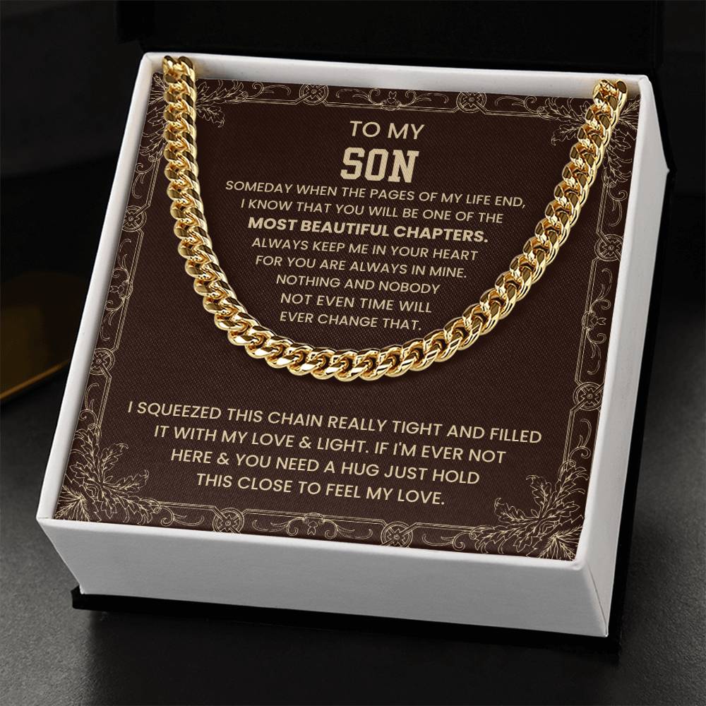To My Son Necklace - Just hold the close to feel my love - Cuban Link Chain