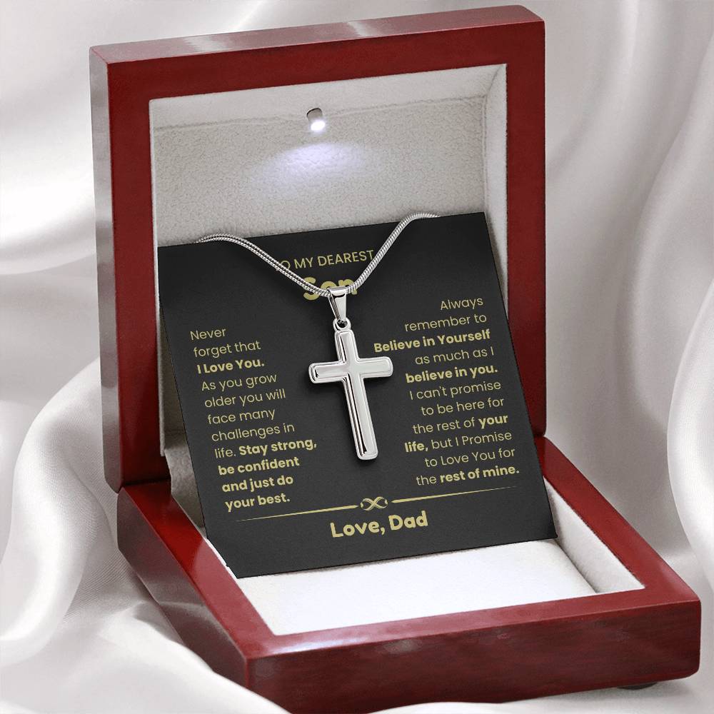 To My Son - As you grow older you will face many challenges in life - Son Gift from Dad - Artisan Cross Necklace