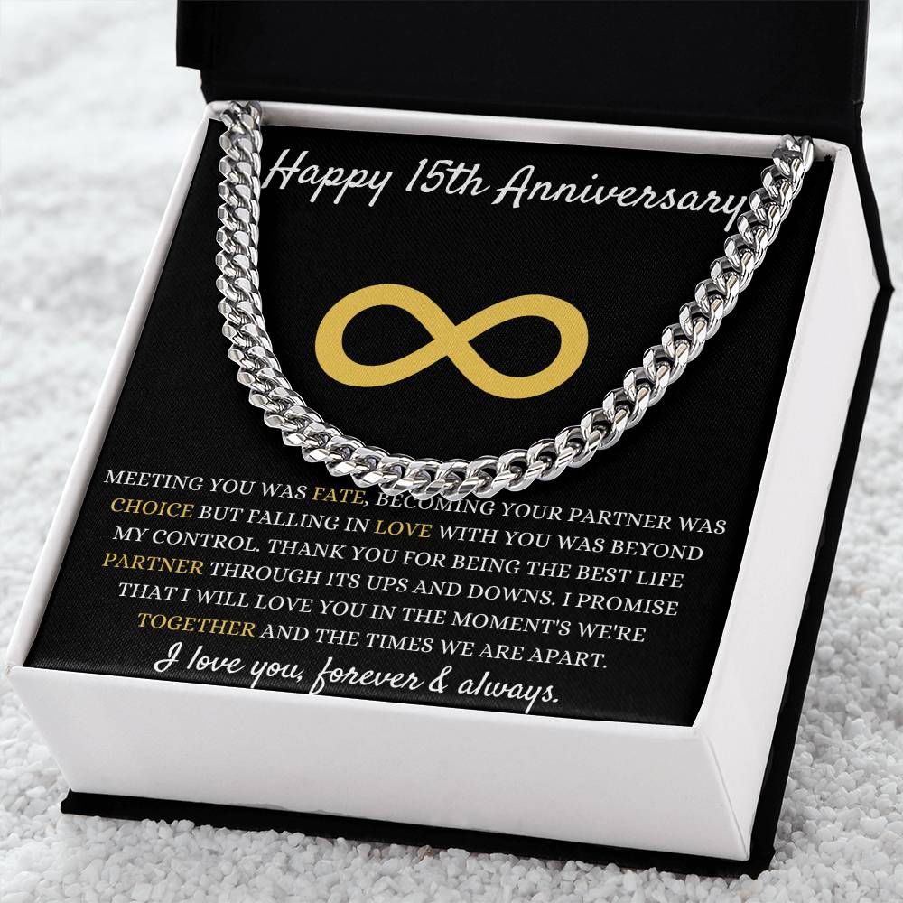 15 Year Anniversary Necklace for Him, Stylish Gift to Celebrate Fifteen Years of Love, Heartfelt Keepsake for Special Memories